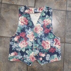 Vintage 90s Vivaldi Jeanswear Women's Medium Denim Floral All Over Print Vest